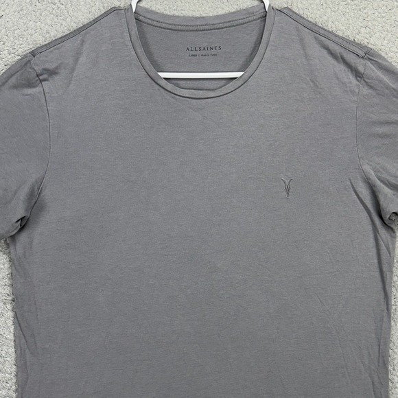 AllSaints‎ Adult Mens T-Shirt Large Grey Crewneck Short Sleeve Tee Casual Logo